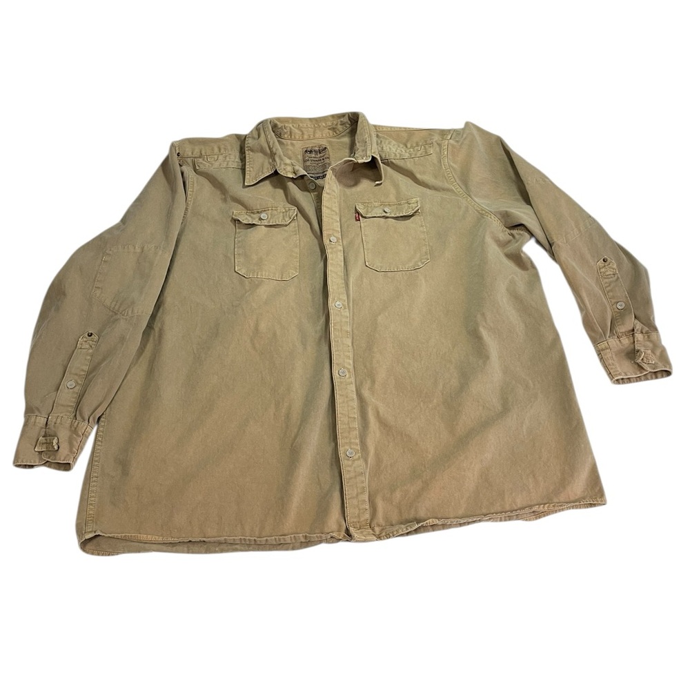 Levis Work Shirt Men 3XL Beige Heavyweight Elbow Patches Dual Pockets Red Tab